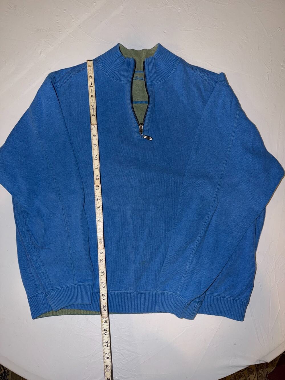 TOMMY BAHAMA 1/4 Zip Sweater, Pullover, Men's US Size Large, Blue and Green